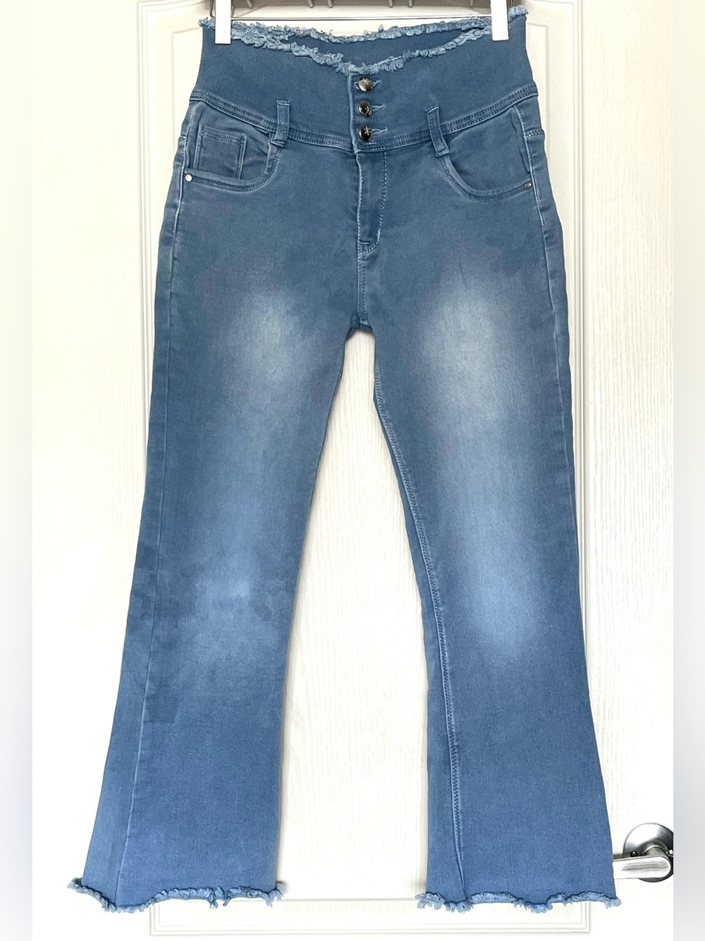 VTG Tommy Hilfiger High Rise 3-Button Fly Frayed Waist Flare Jeans 30
